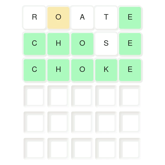 Screenshot of my Wordle clone.