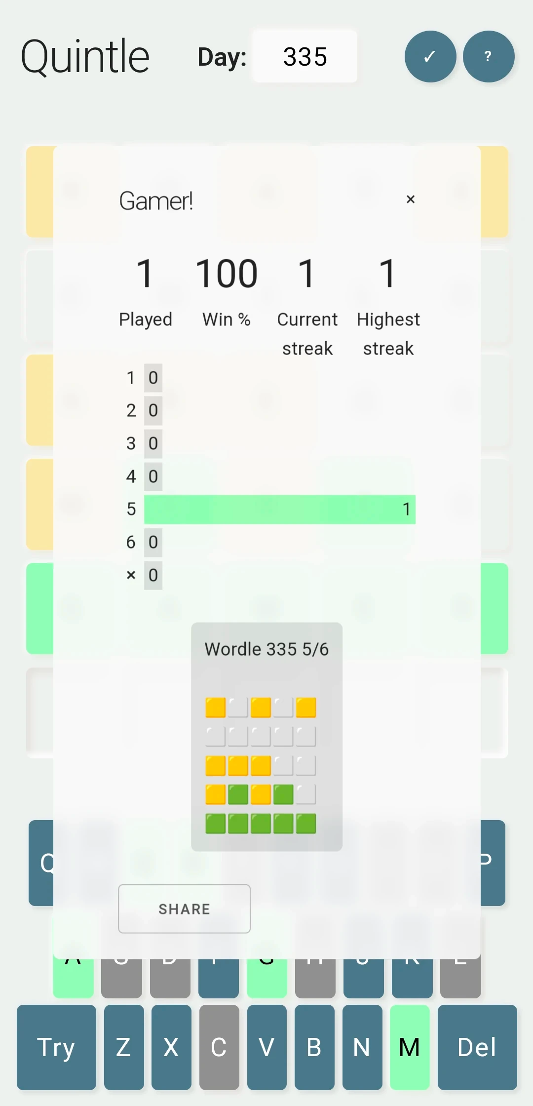 Quintle screenshot results screen